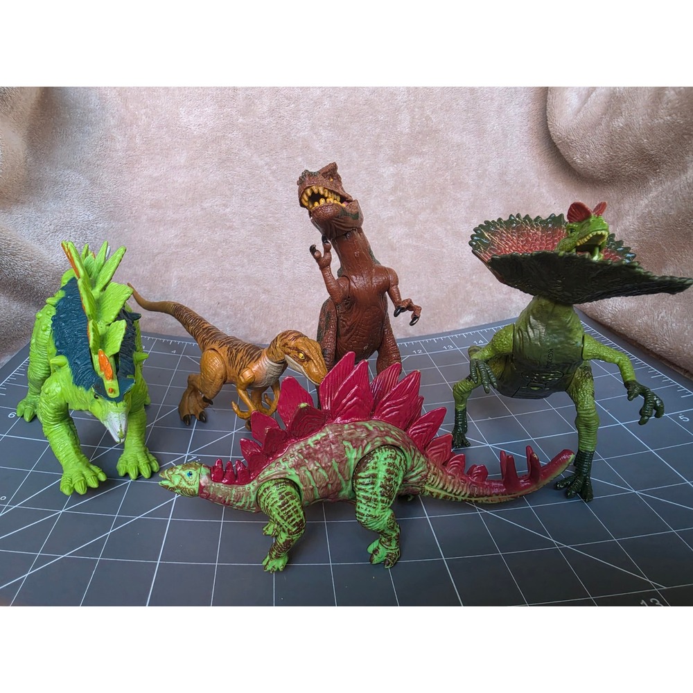 Dinosaur Action Figure Lot T-Rex Stegosaurus Dilophosaurus Raptor Toy Set 5pc